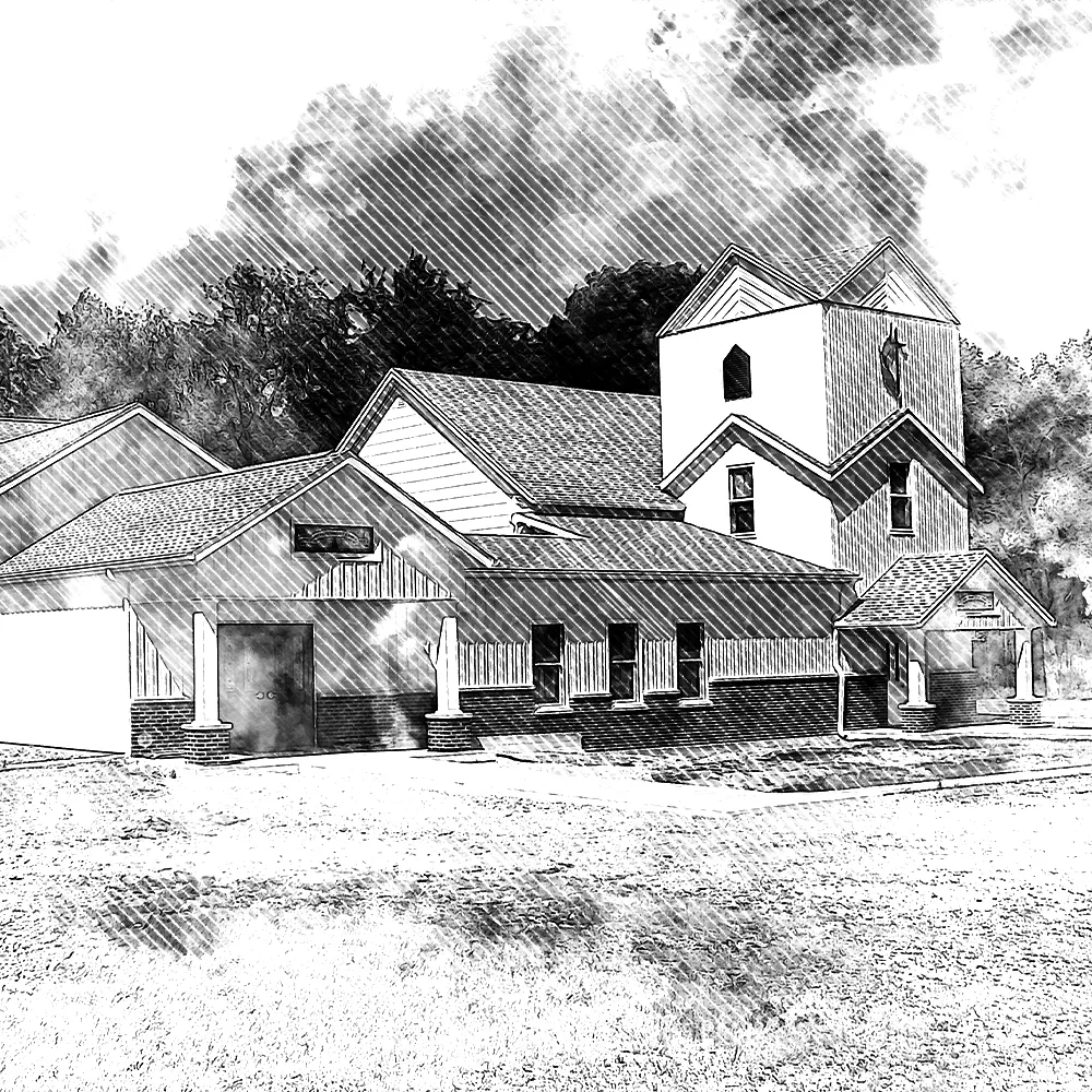 Post-frame community church in the sketching phase