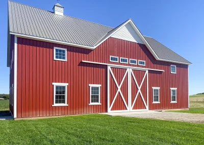 Residential post-frame building exterior in Muncie, Indiana