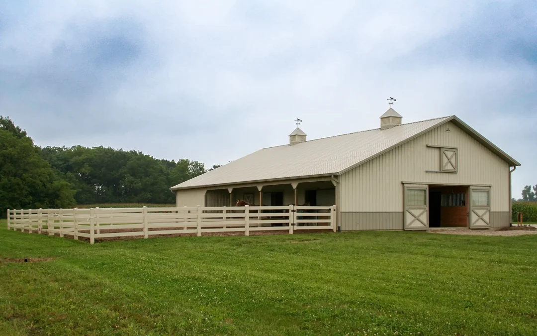 Exterior post-frame equestrian building