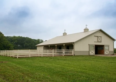 Exterior post-frame equestrian building