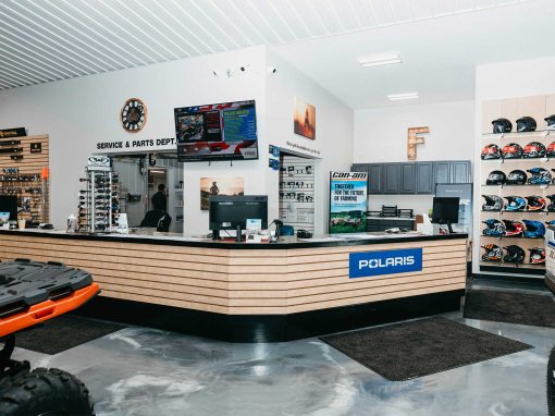 Fear-Powersports-counter Commercial post-frame building interior